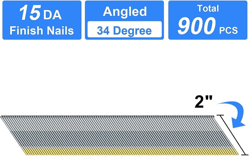 SimCos 15 Gauge 34-Degree DA Series Angled Finish Nails, Galvanized Assorted Size Project Pack for Pneumatic, Electric Angled Finish Nailer or Nail Gun (2"-900 pcs) - Image 2
